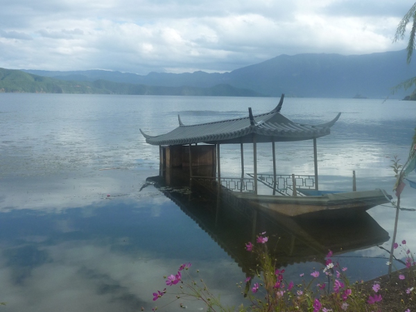 China, Lugu Lake sunken boat